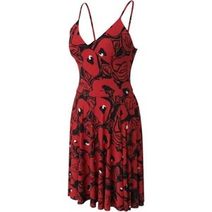 Kamalikulture Norma Kamali Red Black Poppy Floral Midi Dress Belted Womens M
